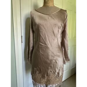 Marjolaine silk dress Lace  Lingerie Sz 38, long sleeve beige nude mini us 6